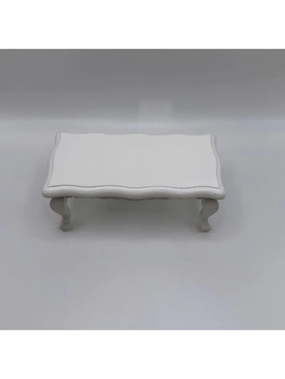 1:12 Dollhouse Miniature White Wood Coffee Table, Scalloped Edge Table for Doll